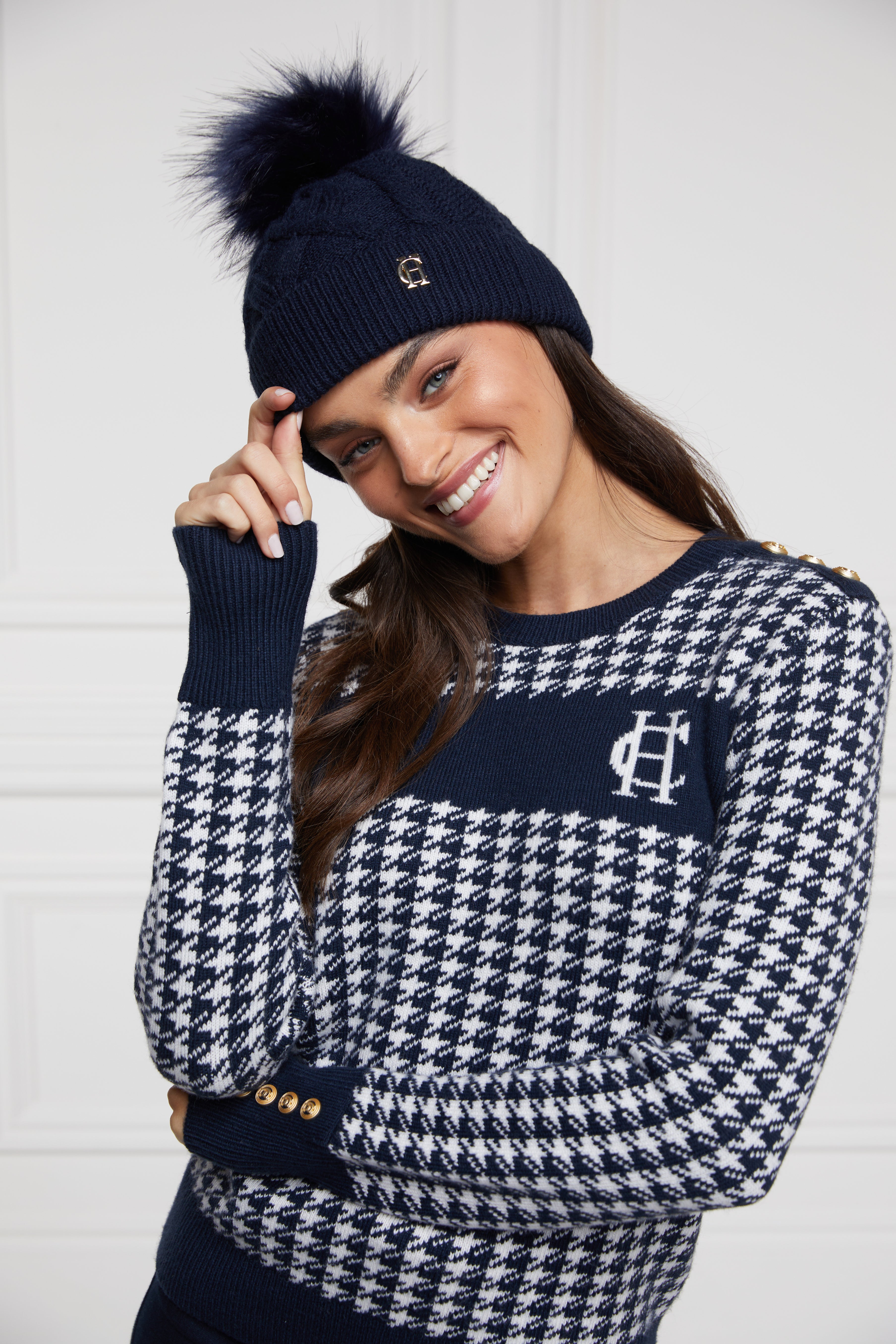 Holland Cooper Cortina Ladies Bobble Hat in Ink Navy