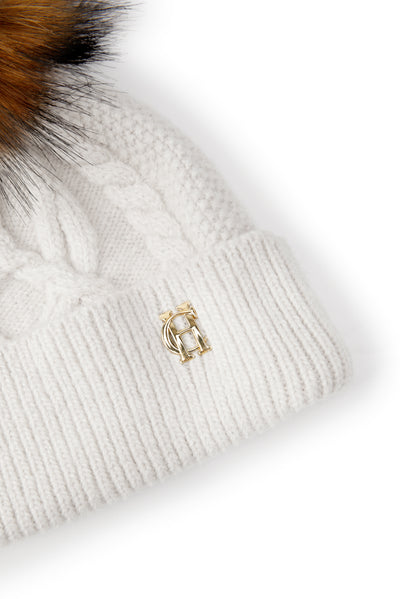 Holland Cooper Cortina Ladies Bobble Hat in Oatmeal Logo