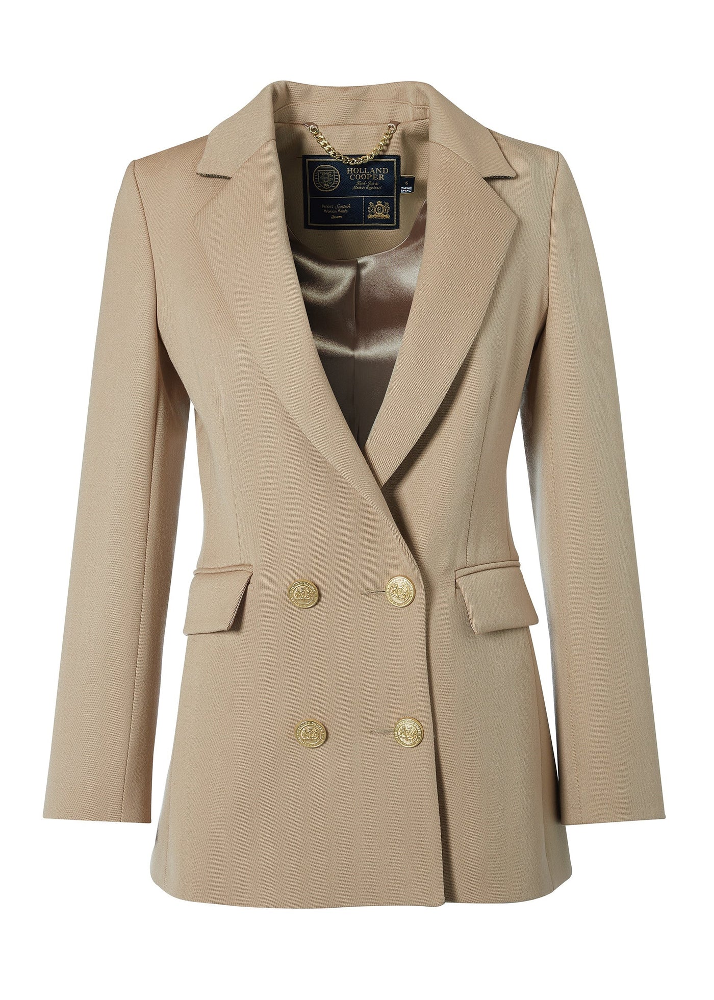 Holland Cooper Double Breasted Ladies Blazer in Camel Twill Front