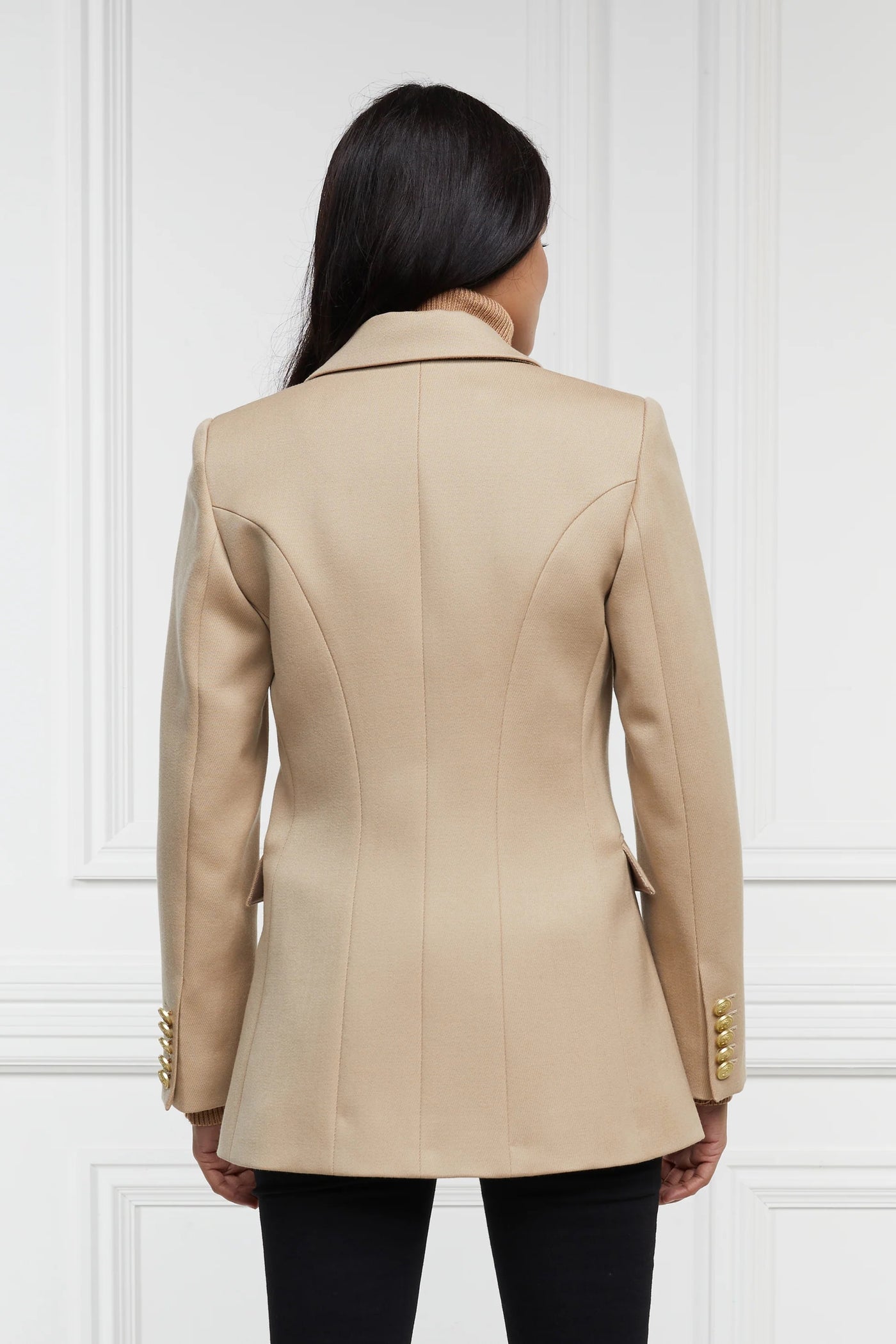 Holland Cooper Double Breasted Ladies Blazer in Camel Twill Model Back
