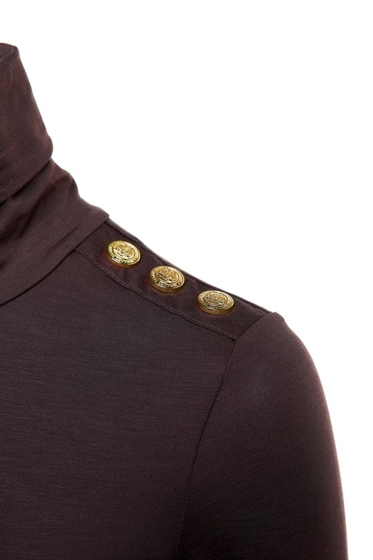 Holland Cooper Essential Roll Neck Knit in Coffee Detail