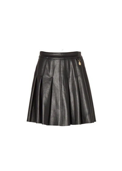 Holland Cooper Faux Leather Pleated Mini Skirt in Black Front