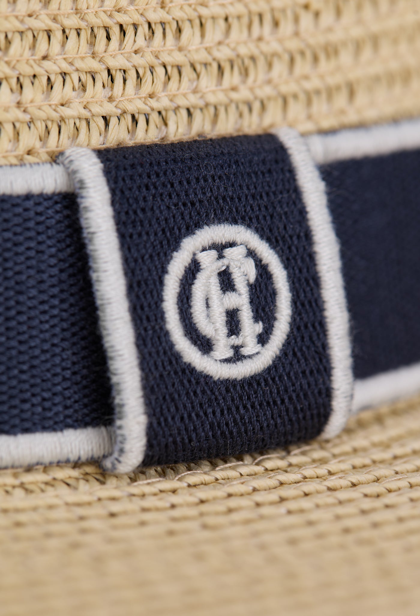 Holland Cooper Francesca Hat in Natural Navy Logo Badge