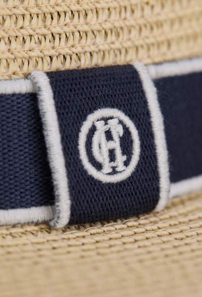 Holland Cooper Francesca Hat in Natural Navy Logo Badge