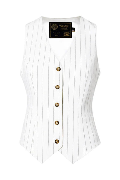 Holland Cooper Hampton Waistcoat in Oyster Linen Pinstripe