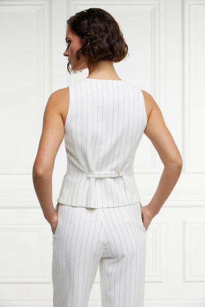 Holland Cooper Hampton Waistcoat in Oyster Linen Pinstripe