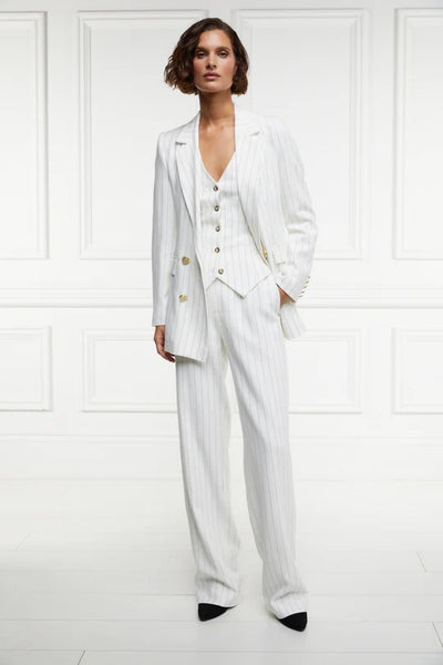 Holland Cooper Hampton Waistcoat in Oyster Linen Pinstripe Outfit