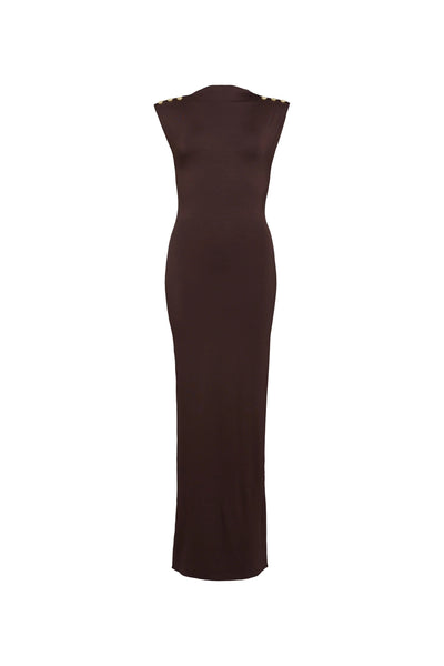 Holland Cooper Harper Maxi Dress in Chocolate Front