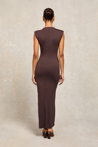 Holland Cooper Harper Maxi Dress in Chocolate Model Back