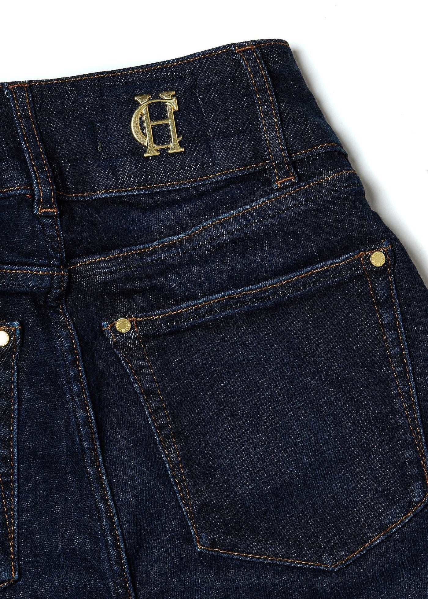 Holland Cooper High Rise Flared Jean in Deep IndigoLogo Badge