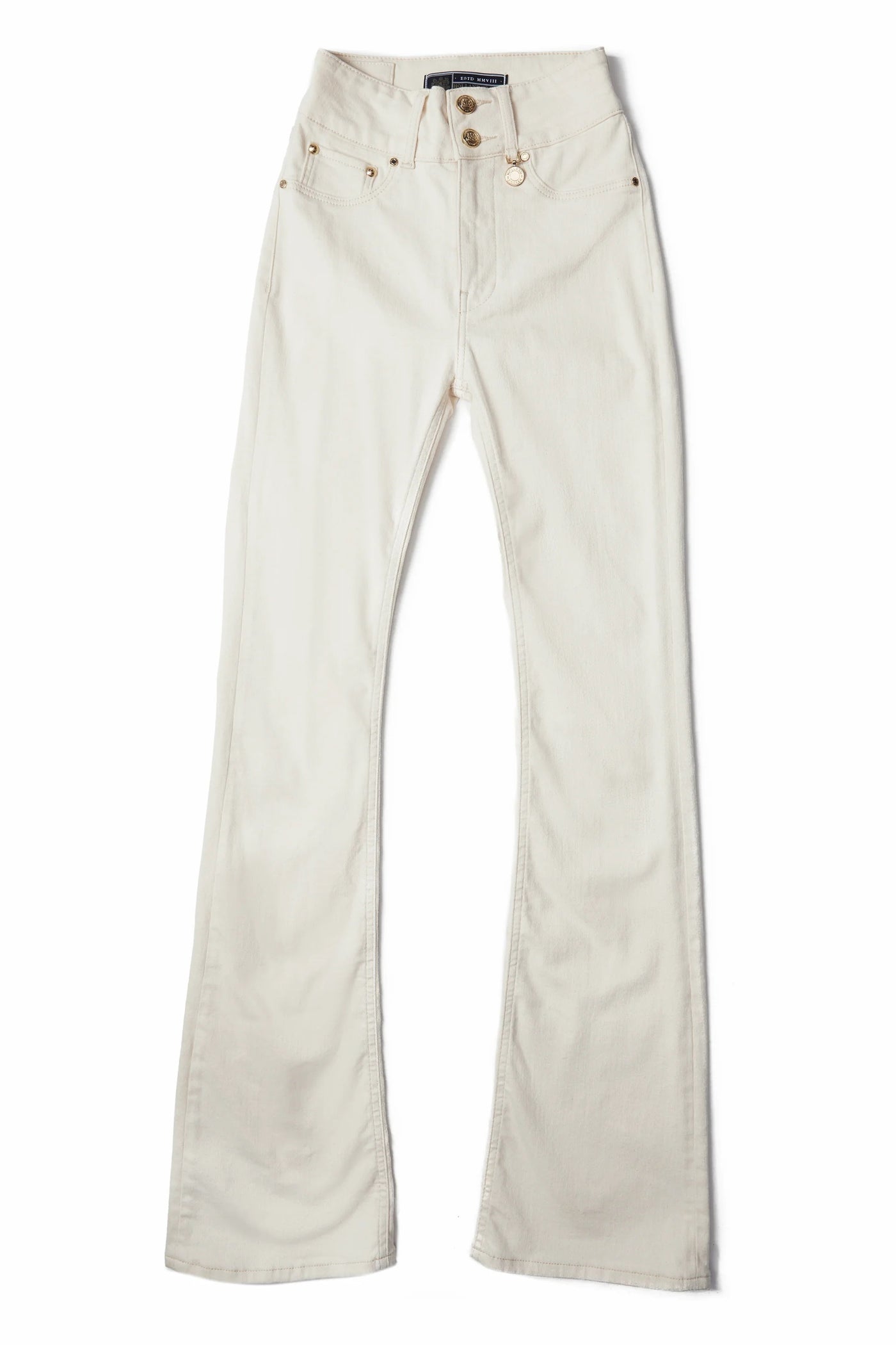 Holland Cooper High Rise Flared Jean in Oatmeal Front