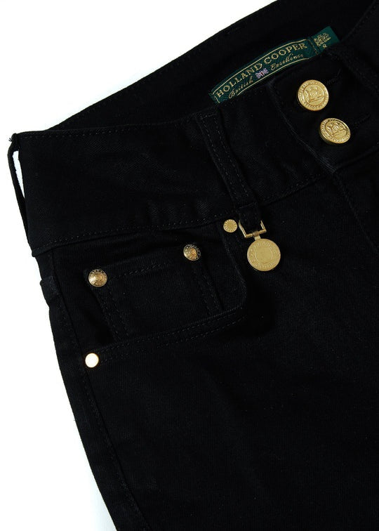 Holland Cooper High Rise Flared Jean in Stay Black Detail