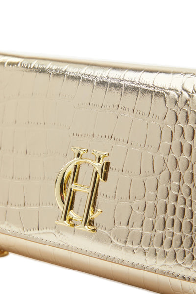 Holland Cooper Highbury Clutch Bag in Gold Croc Detail