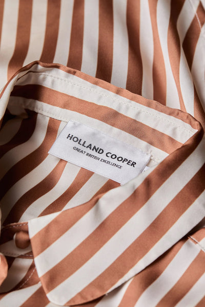Holland Cooper Isla Satin Shirt in Terracotta Stripe Collar