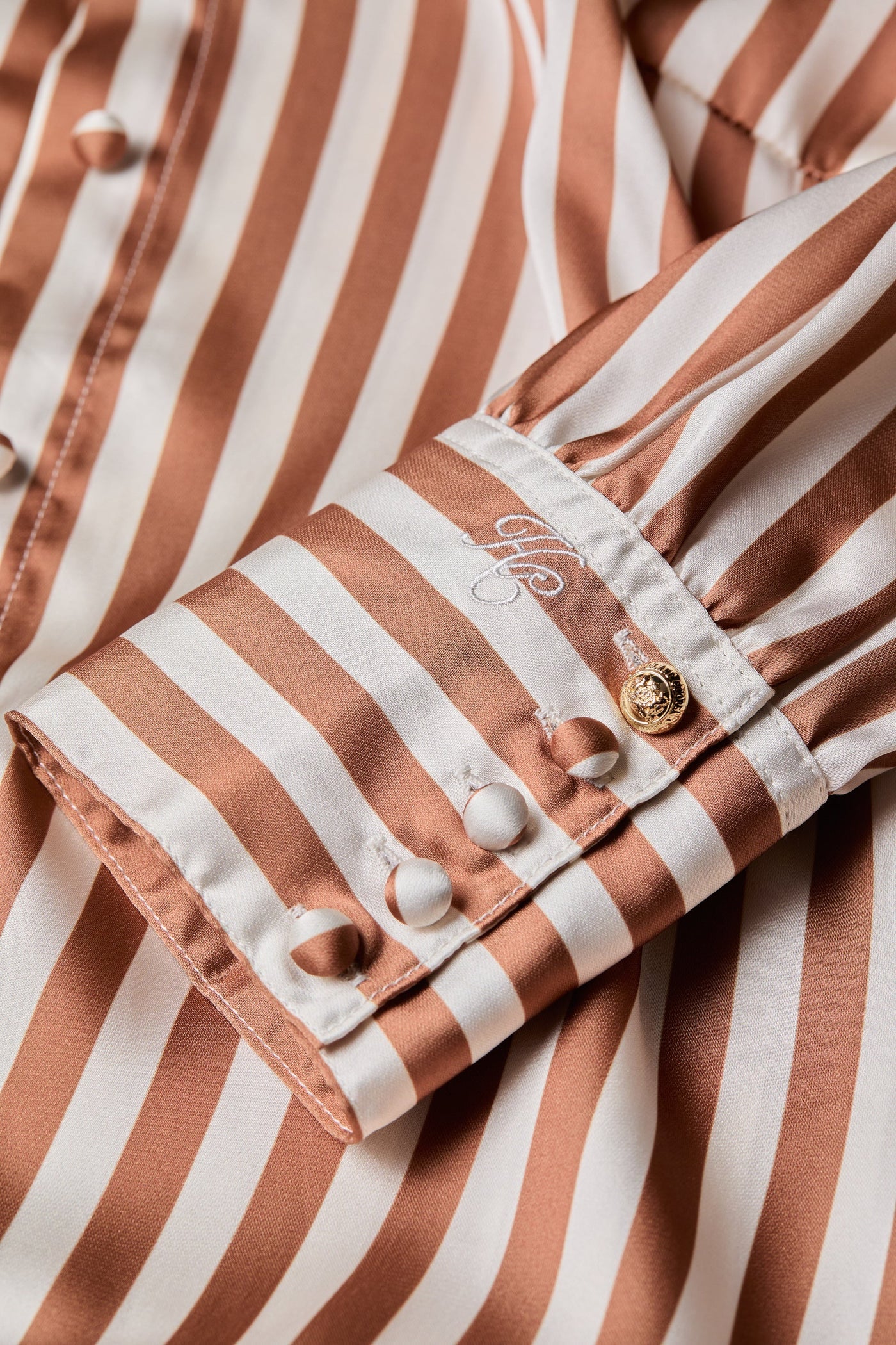 Holland Cooper Isla Satin Shirt in Terracotta Stripe Cuff