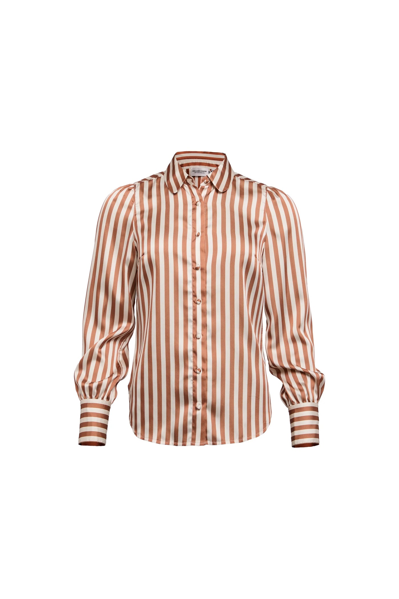 Holland Cooper Isla Satin Shirt in Terracotta Stripe Front