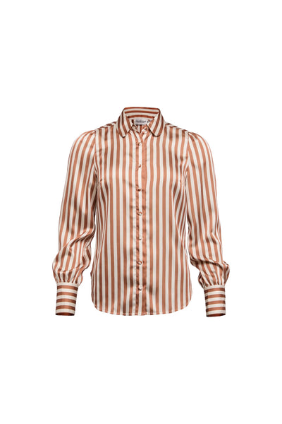 Holland Cooper Isla Satin Shirt in Terracotta Stripe Front