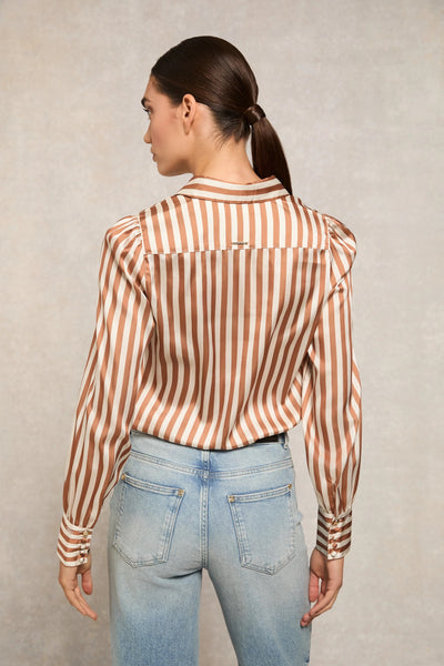 Holland Cooper Isla Satin Shirt in Terracotta Stripe Model Back