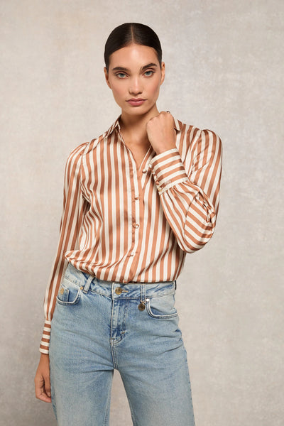 Holland Cooper Isla Satin Shirt in Terracotta Stripe