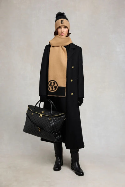 Holland Cooper Jacquard Scarf in Camel Black