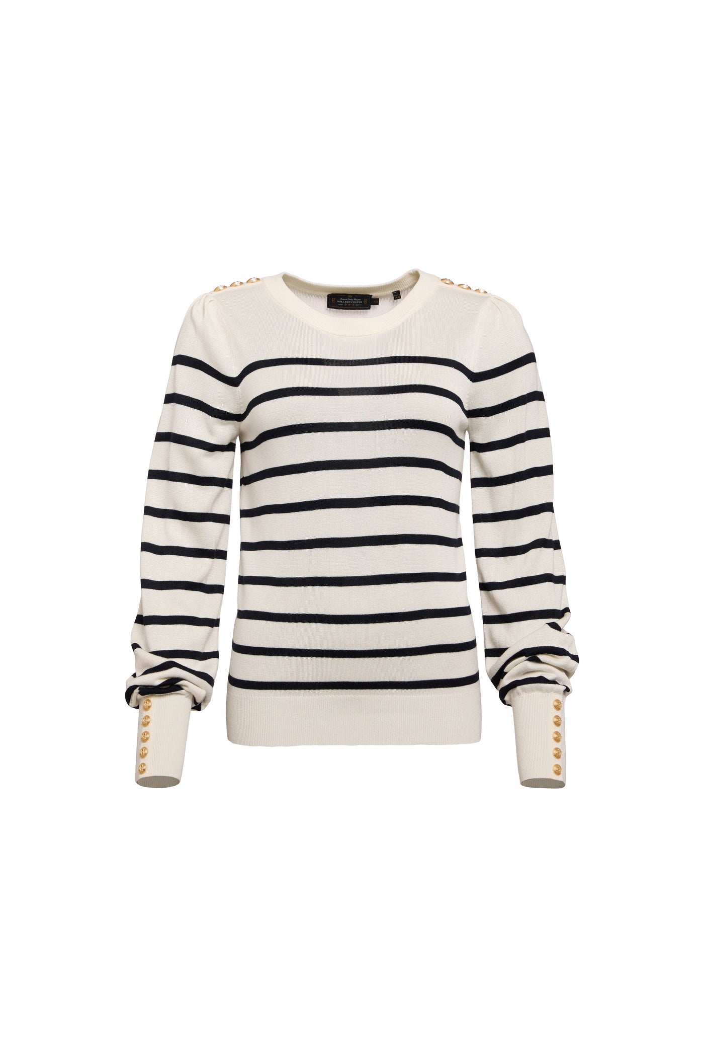 Holland Cooper Kelsie Crew Neck Knitwear in Natural Stripe Front