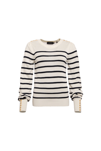 Holland Cooper Kelsie Crew Neck Knitwear in Natural Stripe Front