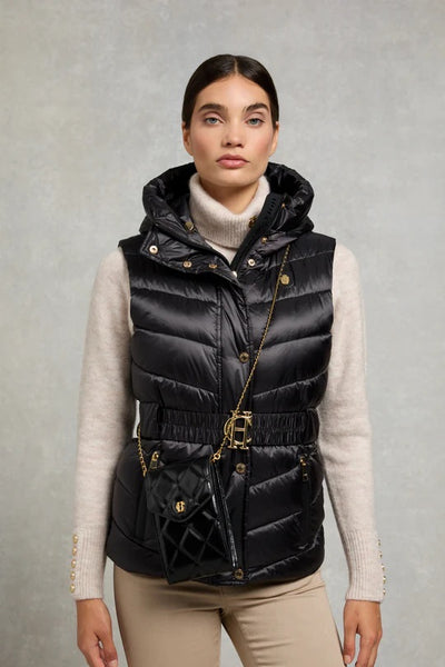 Holland Cooper Knightsbridge Quilted Ladies Phone Pouch in Black Leather