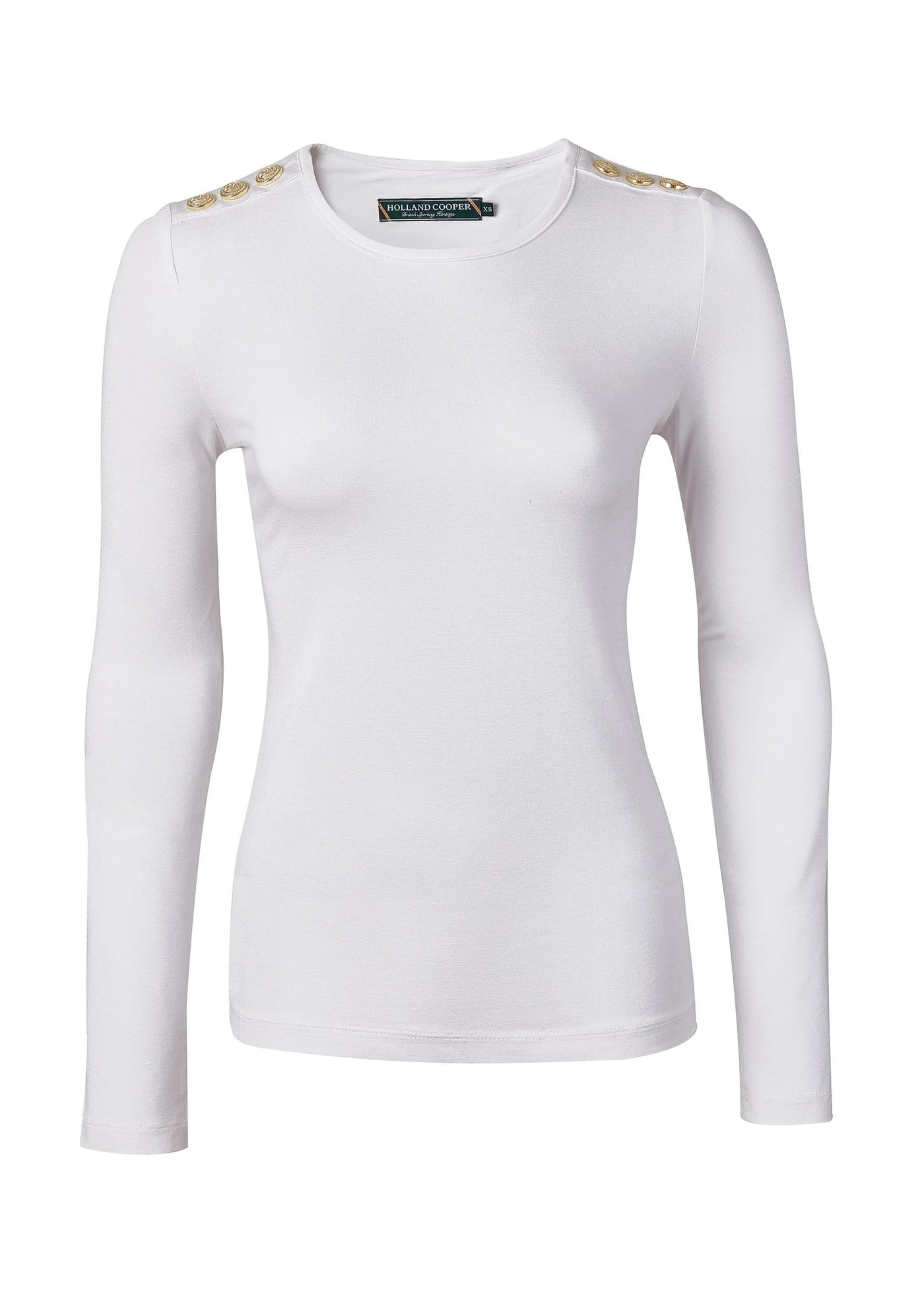 Holland Cooper Long Sleeve Crew Neck Tee in White Front