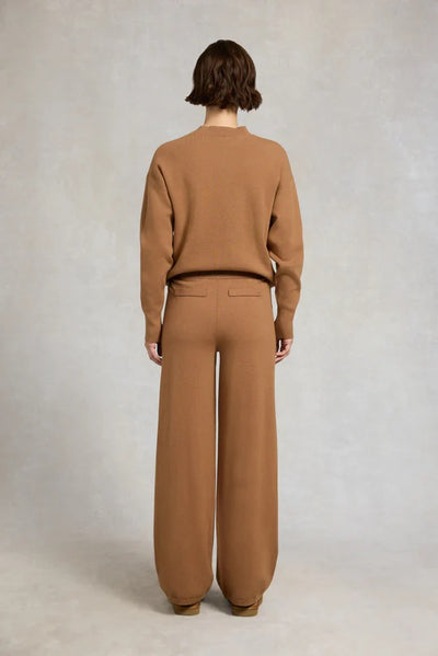 Holland Cooper Maria Knitted Wide Leg Pant in Caramel Model Back