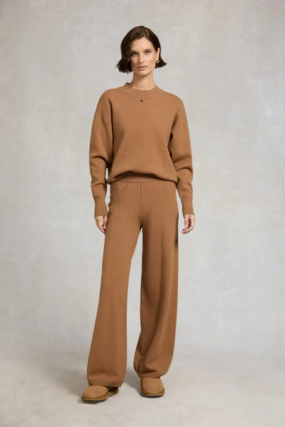 Holland Cooper Maria Knitted Wide Leg Pant in Caramel