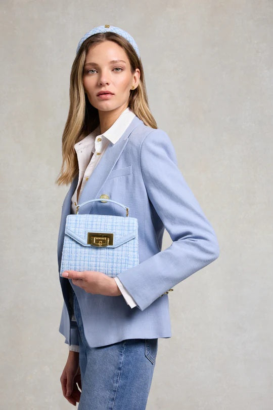 Holland Cooper Mini Cheltenham Bag in Ice Blue Boucle