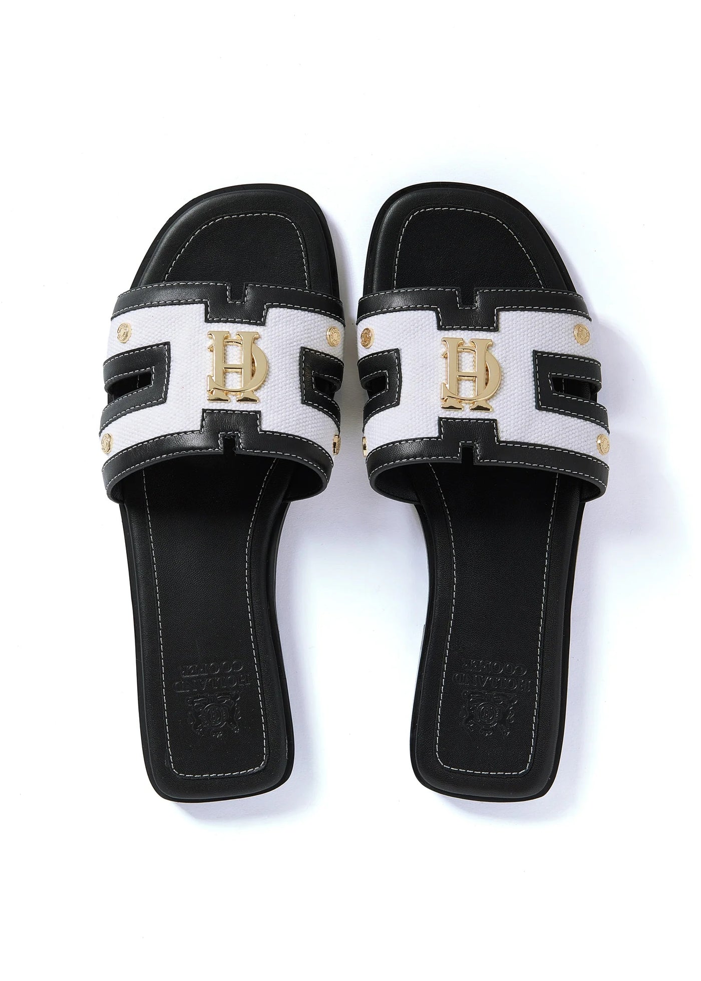 Holland Cooper Monogram Ladies Slide in Black Canvas Birdseye