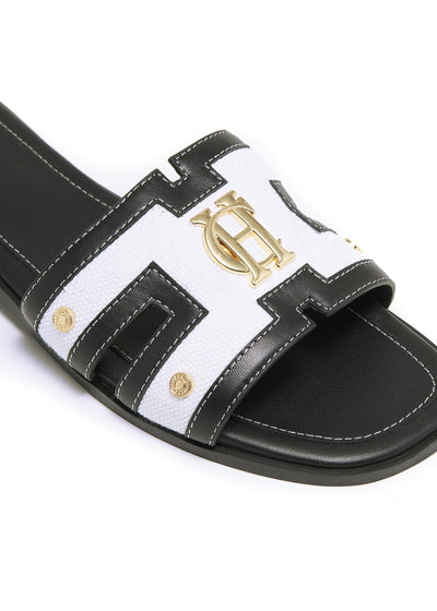 Holland Cooper Monogram Ladies Slide in Black Canvas Logo