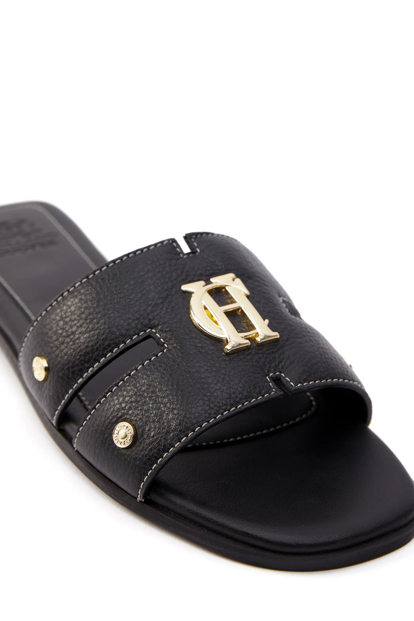 Holland Cooper Monogram Ladies Slide in Black Leather Detail