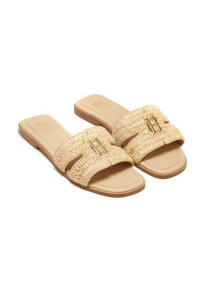 Holland Cooper Monogram Ladies Slide in Natural Straw Pair