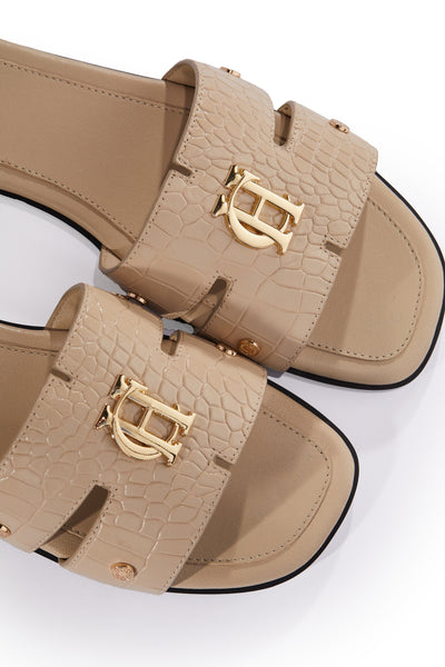 Holland Cooper Monogram Ladies Slider in Taupe Croc Logo