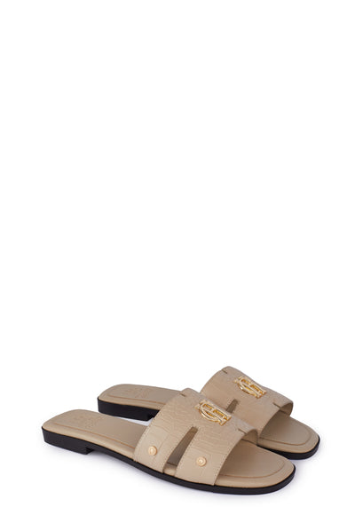 Holland Cooper Monogram Ladies Slider in Taupe Croc Pair