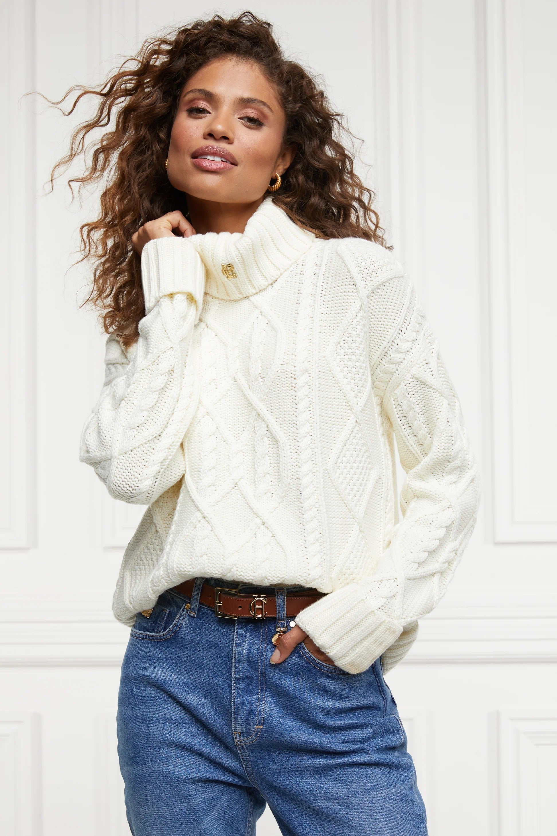 Holland Cooper Noveli Cable Knit in Oyster