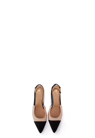 Holland Cooper Regency Kitten Heel Shoe in Nude Black Birdseye