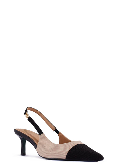 Holland Cooper Regency Kitten Heel Shoe in Nude Black Toe