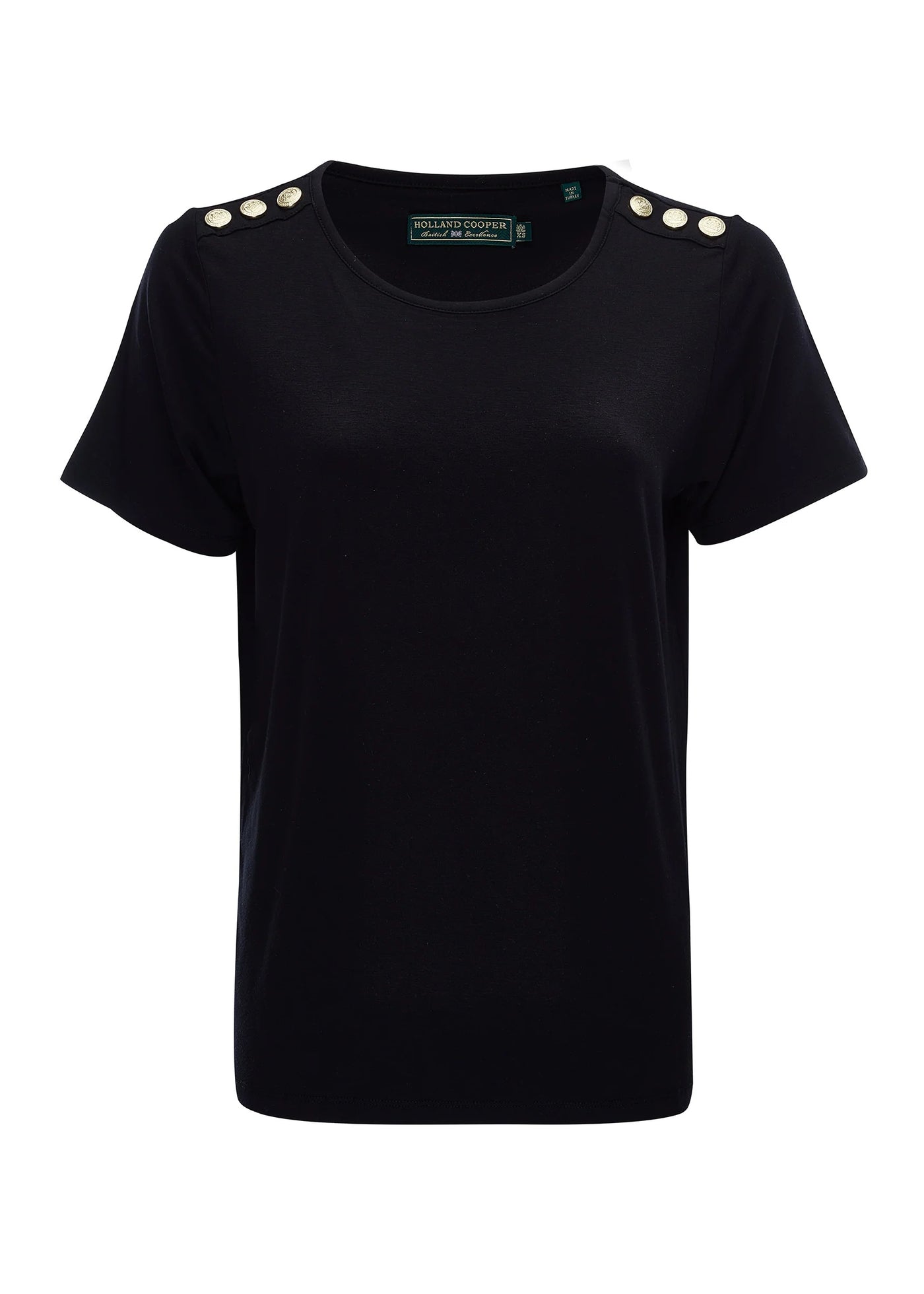 Holland Cooper Relax Fit Crew Neck Tee in Black Front