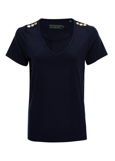 Holland Cooper Relax Fit V Neck Tee in Navy Front