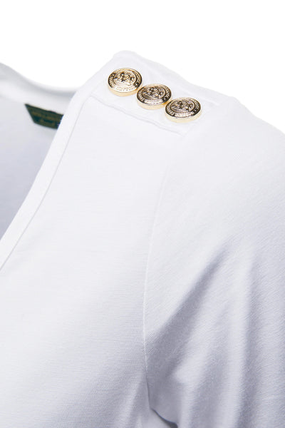 Holland Cooper Relax Fit V Neck Tee in White Detail