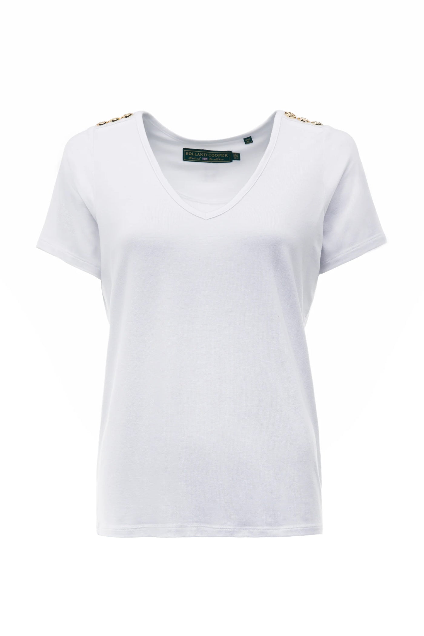Holland Cooper Relax Fit V Neck Tee in White Front
