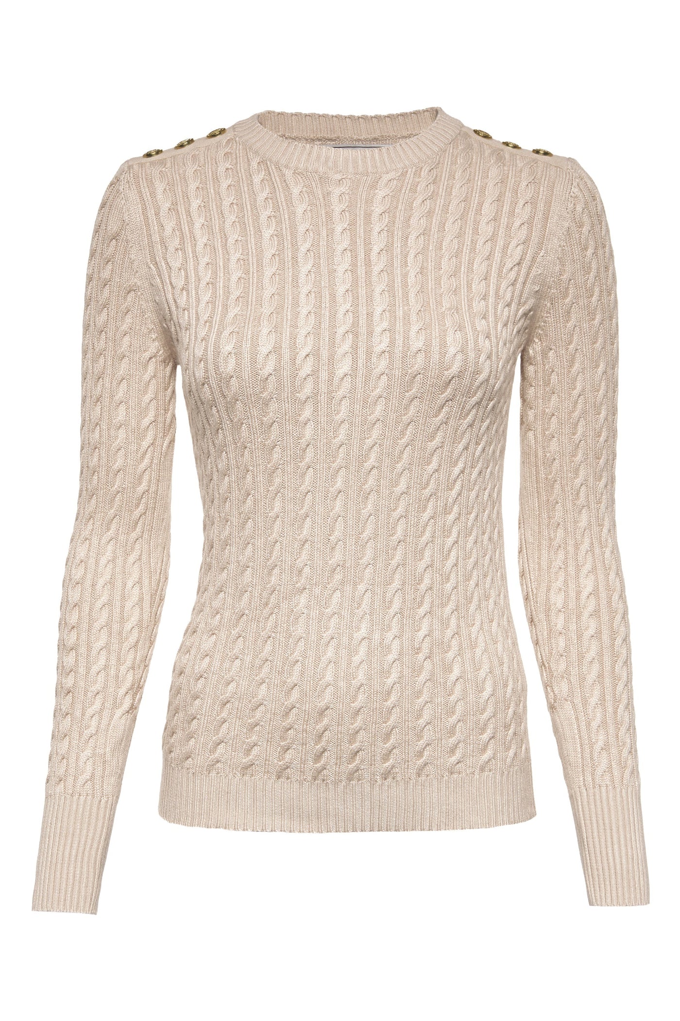 Holland Cooper Seattle Cable Crew Knitwear in Oatmeal Front