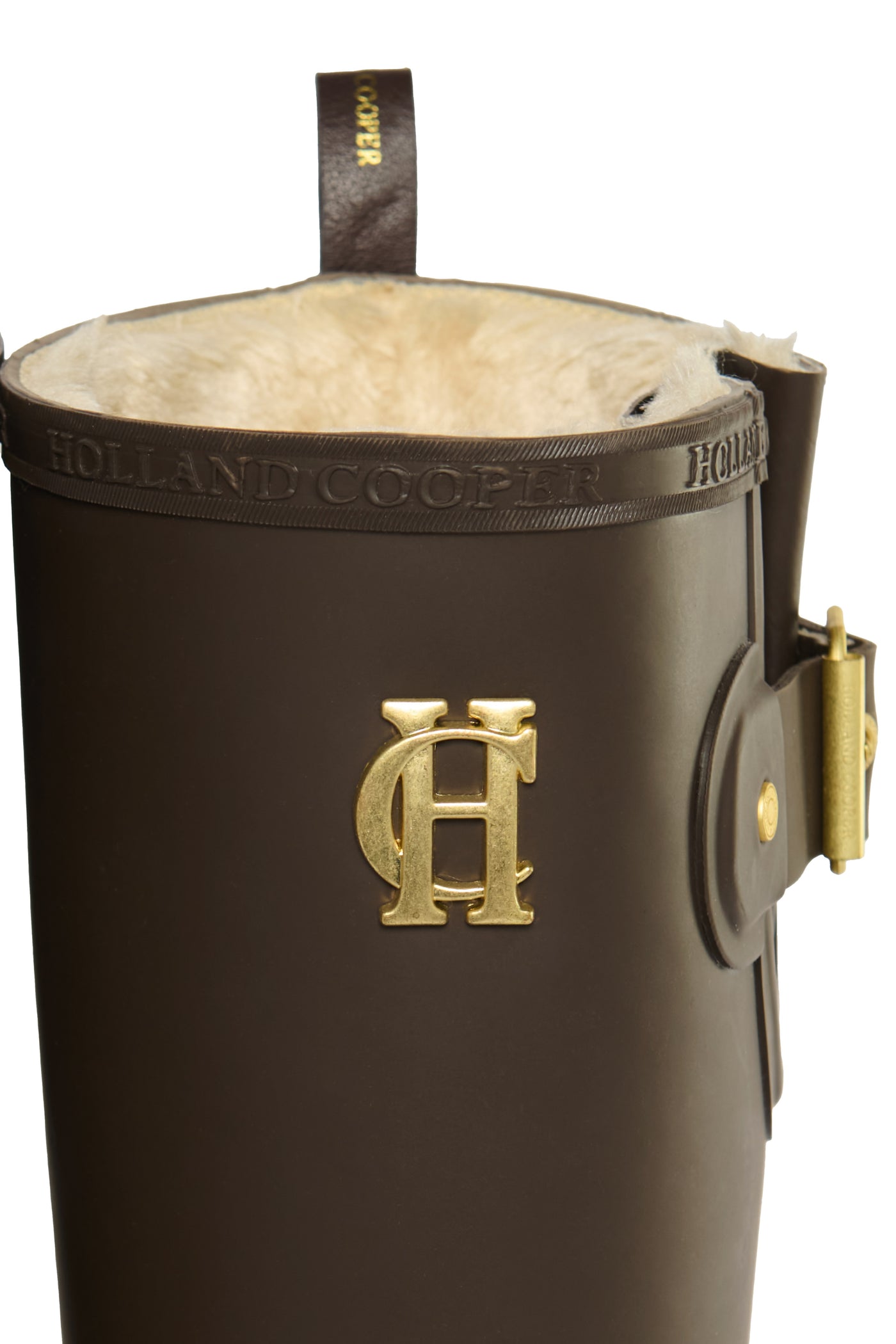 Holland Cooper Sherpa Lined Regency Wellington in Chocolate Matte Gold Logo