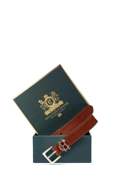 Holland Cooper Slim Logo Ladies Belt in Tan Box