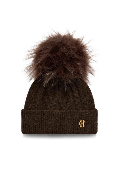 Holland Cooper Sloane Cable Ladies Bobble Hat in Chocolate Front