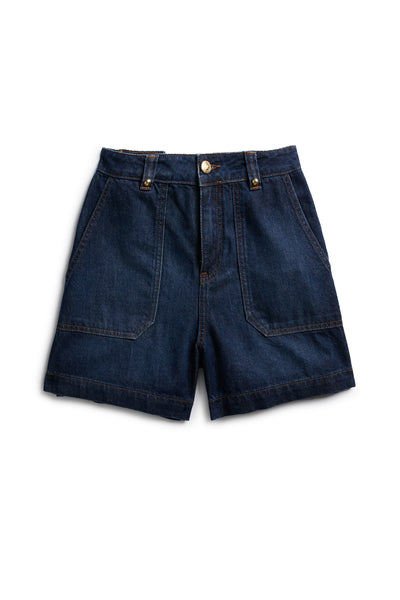 Holland Cooper Utility Denim Short in Deep Indigo Front