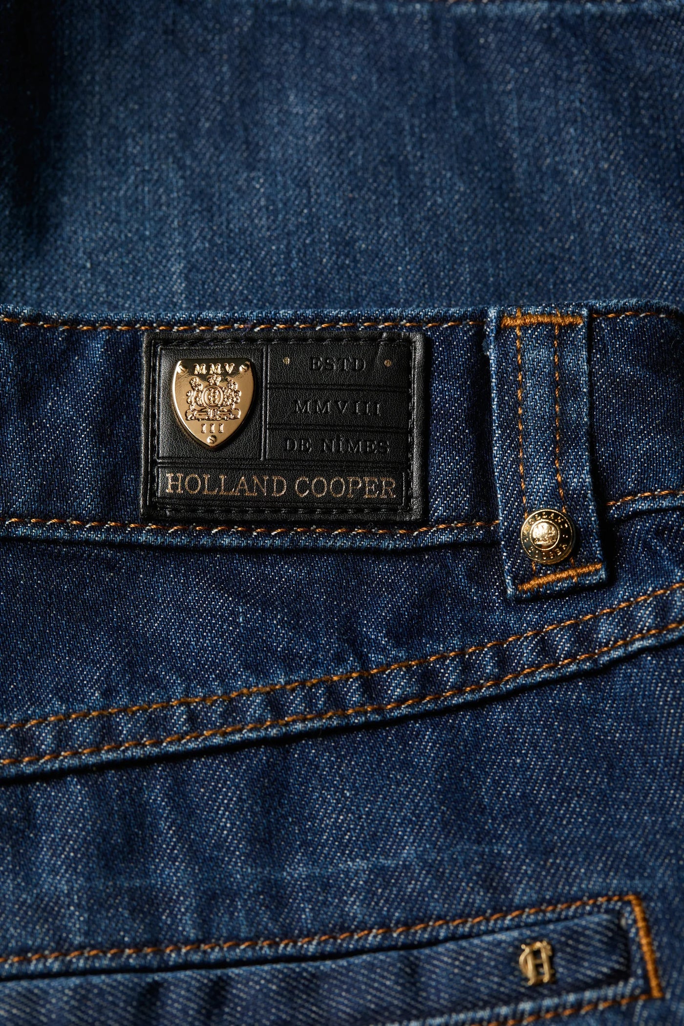 Holland Cooper Utility Denim Short in Deep Indigo Logo Badge
